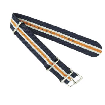 Nato urrem Navy-Hvid-Orange, 18 mm bred, 250 mm lang og med sølv spænde